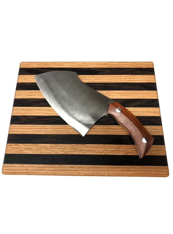 Hand Crafted Stainless Steel Clever with Beveled Brazilian Cherry Handle and Custom Cutting Board - Image 3