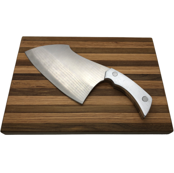 Hand Crafted Stainless Steel Clever with Stainless Handle and Custom Cutting Board