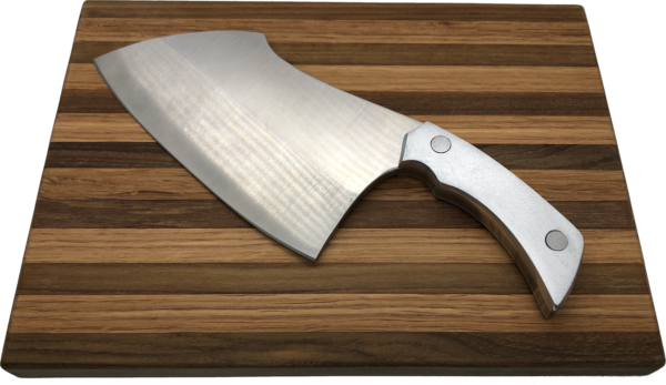 Hand Crafted Stainless Steel Clever with Stainless Handle and Custom Cutting Board - Image 2
